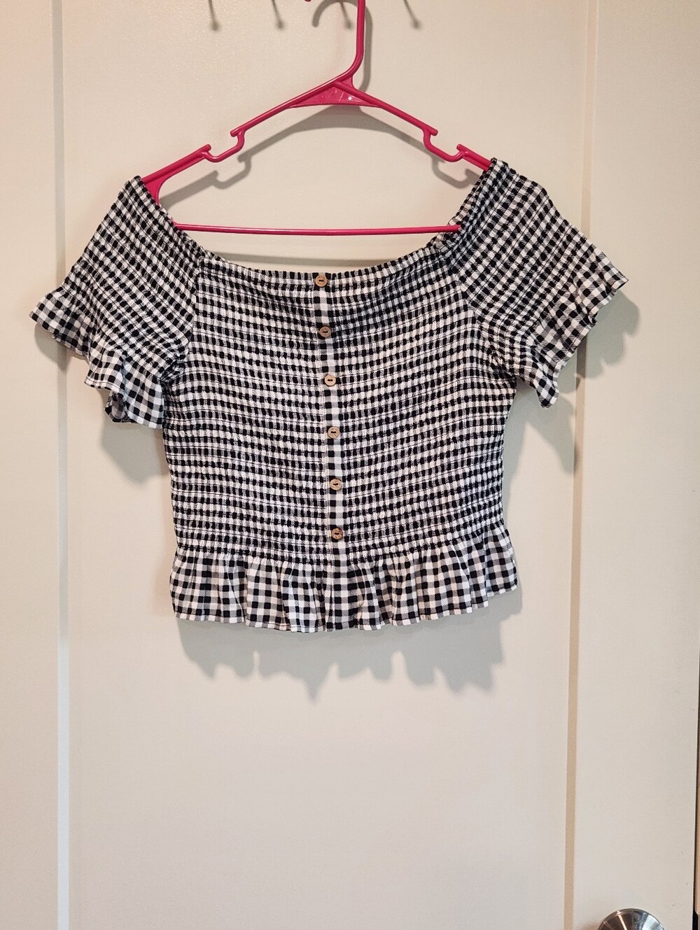 Torrid Black & White Gingham Off-Shoulder Crop Top Stretch Cottagecore Plus 0